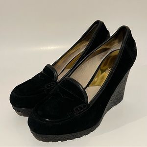 Michael Kors Black Suede Rory Loafer Wedge Size 8M